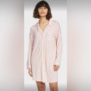 Stars Above Pink & White Striped Night Gown Shirt Long Sleeve Large Womens VGC